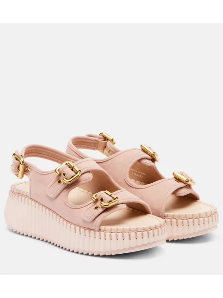 Sandale Chloé din piele de căprioară cu platformă roz