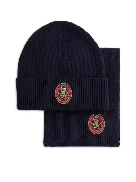 Tommy Hilfiger Set Fular și Căciulă Th Crest Giftpack Bleumarin