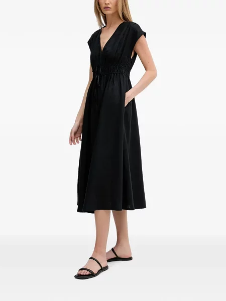 Rochie midi Benetton cu decolteu în V cu cordon negru