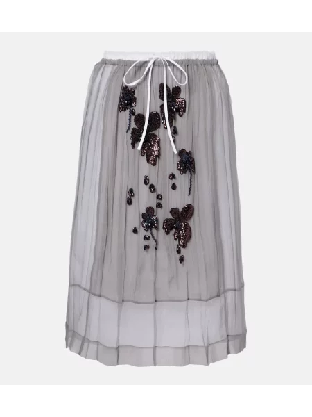 Jedwabna spódnica midi Prada do kolan szara