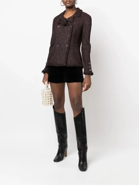 Pletená dvouřadá bunda Chanel Pre-owned hnědá