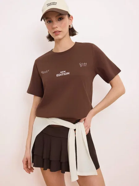 Trendyol Tricou maro alb