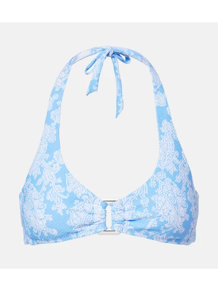 Bikini Heidi Klein z wzorem paisley z dekoltem halter niebieski