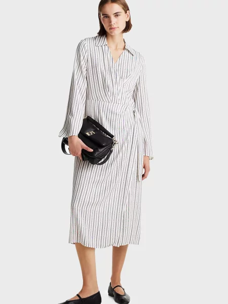 Смугаста костюмна сукня міді Tommy Hilfiger на запах біла