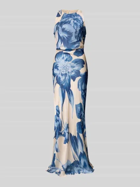 Sukienka wieczorowa z tyłu z wycięciem w kształcie łezki Rinascimento niebieska