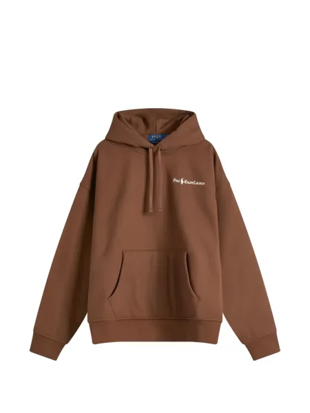 Hoodie Polo Ralph Lauren με αυτόγραφο με κορδόνι καφέ