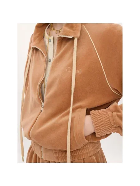 Welurowa bluza Chloe z logo różowa