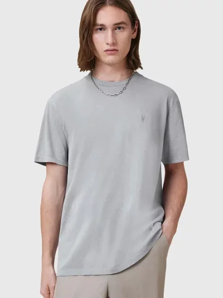 Тениска AllSaints SAKA с изчистен дизайн сиво