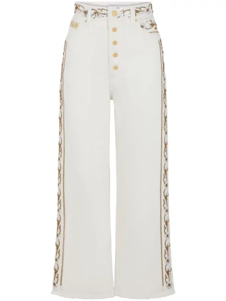 Haftowane jeansy Rabanne o krotszym kroju białe