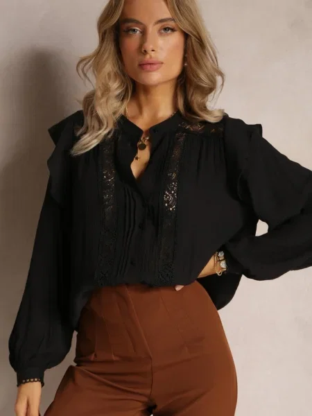 Cămașă cu și Mâneci Decorative Eudomara neagră