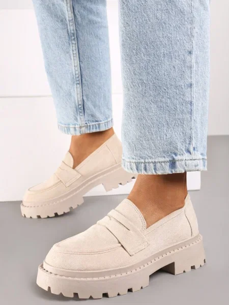 Mocasini Inny din piele cu toc jos slip-on bej