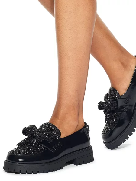 Кожаные мокасины Kurt Geiger London с бантом черные