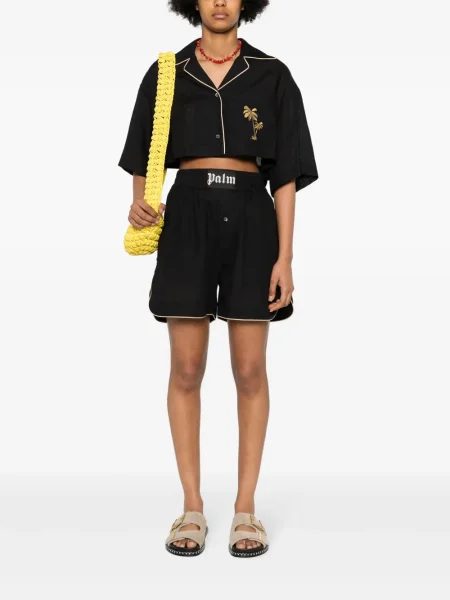 Ленена риза Palm Angels изрязани черно