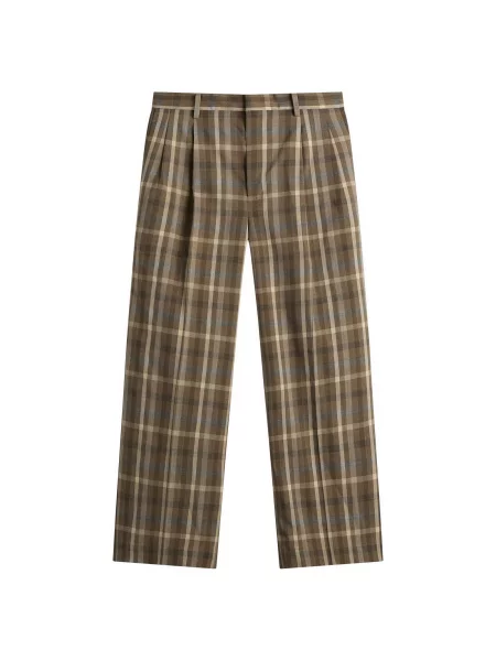 Top Auralee wełniany w kratę brązowy