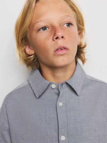 Koszula w kratę Dzieci 8 MANGO KIDS szary