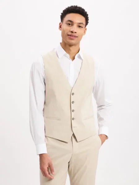 Finshley & Harding kamizelka garniturowa Alameda Mężczyźni Slim Fit marmurkowy 44 beżowy