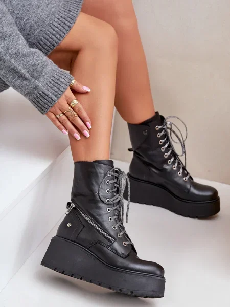 Kožené kotníkové boty Maciejka na platformě šedé