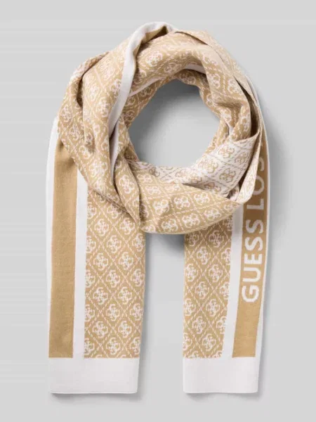 Czapka z dzianiny z wyhaftowanym logo model ‘SEVYN’ Guess beżowa