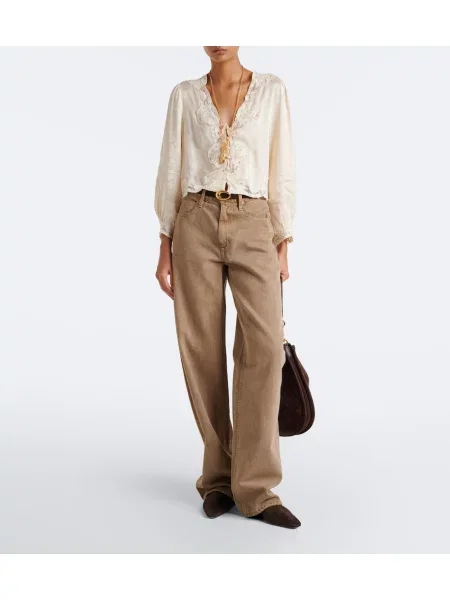 Bluză Rixo cu broderie din satin cu model floral alb