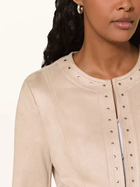 Joseph Ribkoff Żakiet Pudełkowy Z Imitacji Skóry Z Nitami beige beżowa