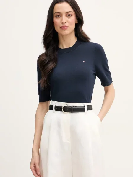 Tommy Hilfiger pletena majica kratkih rukava ženska s pamukom plava