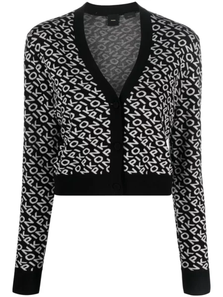 Cardigan Pinko din jacard cu autograf negru