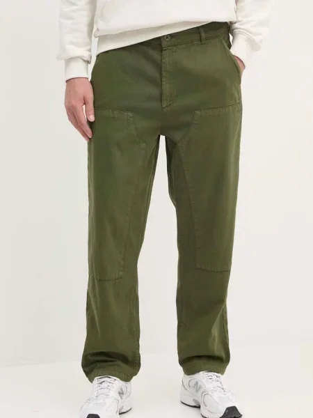 Kalhoty s příměsí lnu United Colors of Benetton zelená