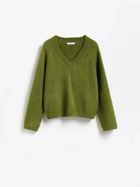 Reserved Pulover cu mâneci raglan verde-oliv deschis verde