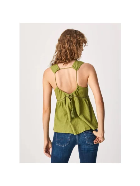 Lniany top Pepe Jeans zielony