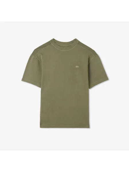 Lacoste T-Shirt Z Okrągłym Dekoltem Relaxed Fit Khaki zielony