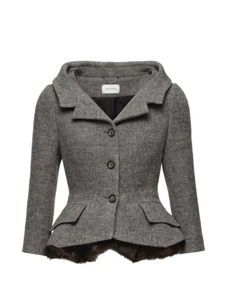 Sacou Magda Butrym cu model herringbone cu blană gri