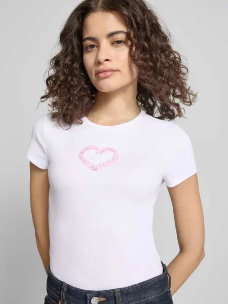 T-shirt z efektem prążkowania Review biała