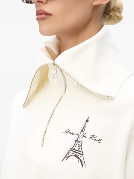 Hanorac Karl Lagerfeld de jumătate de fermoar alb