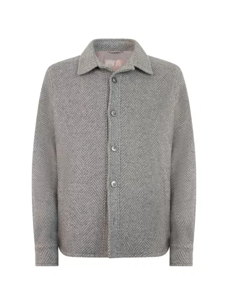 Geacă cămașă Herno tricotate cu model herringbone gri