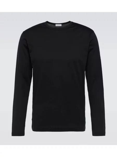 Klasična majica Sunspel z dolgimi rokavi črna
