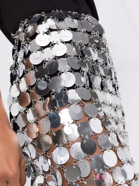 Midi spódnica midi Paco Rabanne z cekinami lustrzanki szara