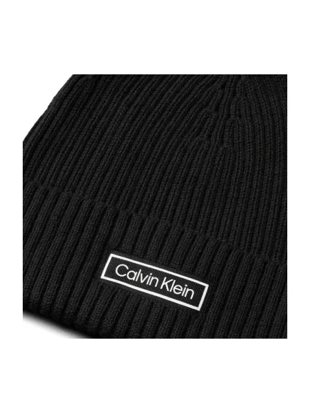 Calvin Klein Kapa Patch Chunky Rib Cotton Beanie crna