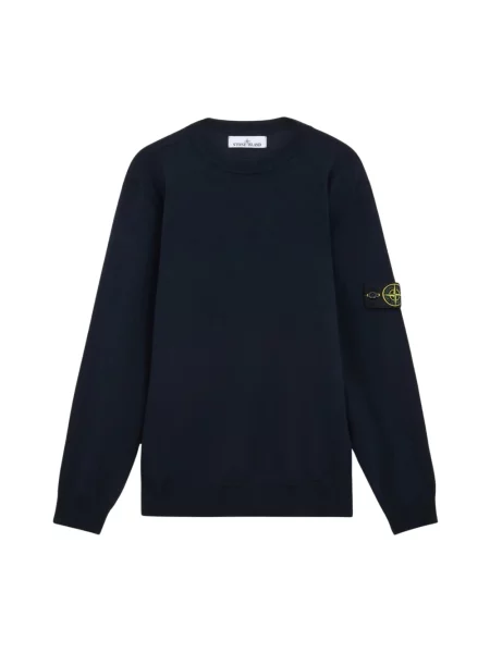 Sweter Stone Island wełniany z okrągłym dekoltem z kamieniami niebieski