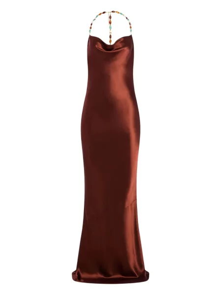 Rochie maxi Retrofete cu mărgele cu bretele maro
