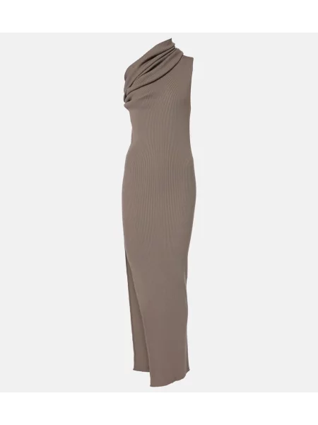 Rochie maxi Rick Owens cu un umăr gol de costum maro