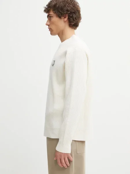 Μάλλινο πουλόβερ Maison Kitsuné Fox Head Wool Ribbed ανδρικό μπεζ