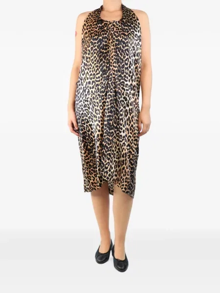 Rochie midi Ganni cu imagine cu model leopard cu gât halter