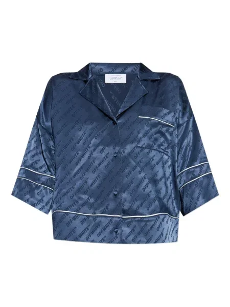 Cămașă Off-white din satin cu imagine alb