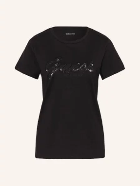 T-shirt z z obszyciem kamieniami stras Guess czarna
