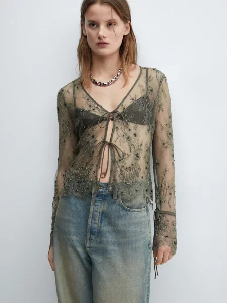 MANGO Jenner Блуза Світло-сірий сіра