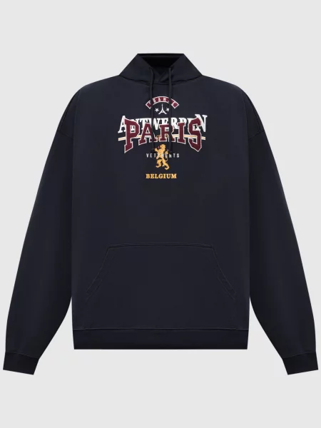 Худі з брендовою нашивкою з подвійним капюшоном Vetements синє