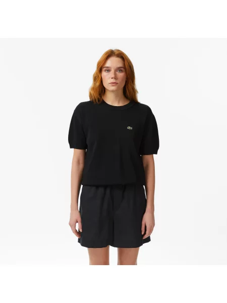 Lacoste Bluzka Z Okrągłym Dekoltem Z Krótkim Rękawem Relaxed Fit czarna