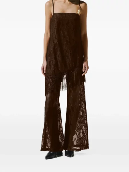 Pantaloni Baobab din dantelă evazate maro