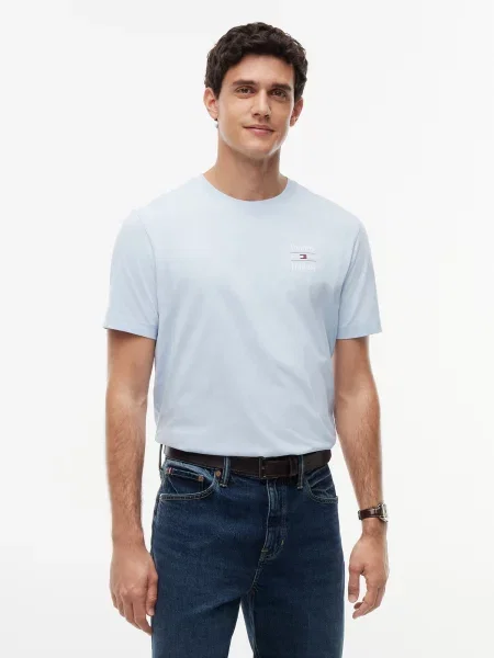 TOMMY HILFIGER Tričko svetlomodrá / čierna biela