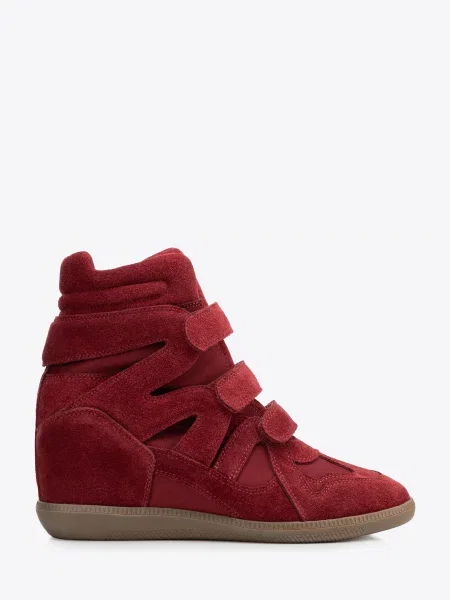 Wysokie sneakersy ze skóry zamszowej na koturnie bordowe